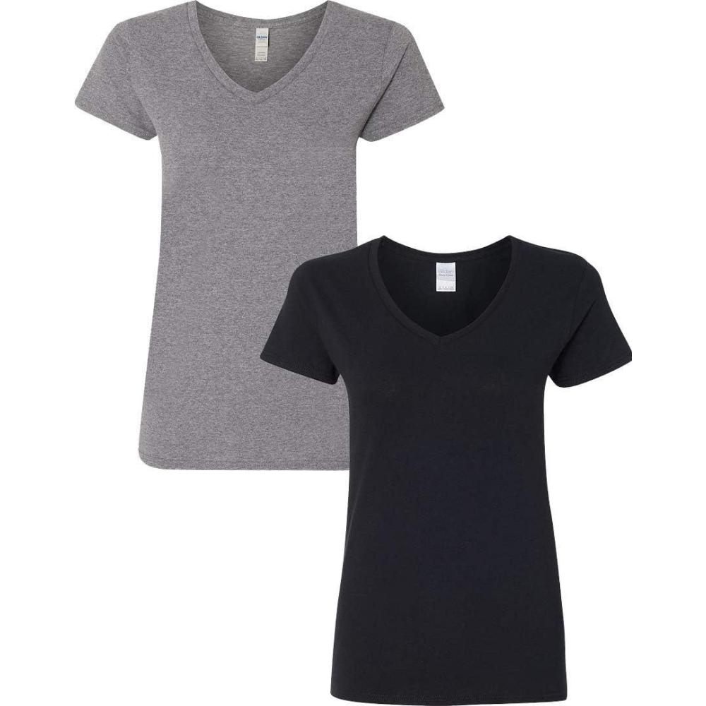 imageGildan Womens Heavy Cotton VNeck TShirt 2Pack1 Graphite Heather  1 Black