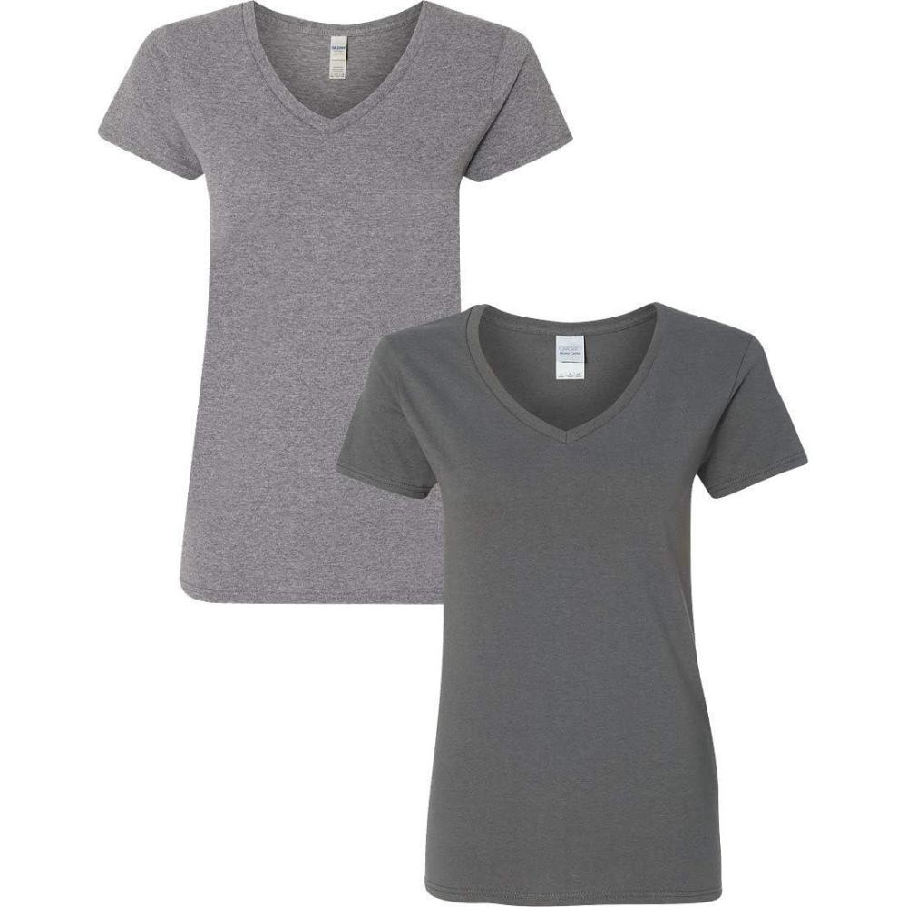 imageGildan Womens Heavy Cotton VNeck TShirt 2Pack1 Graphite Heather  1 Charcoal