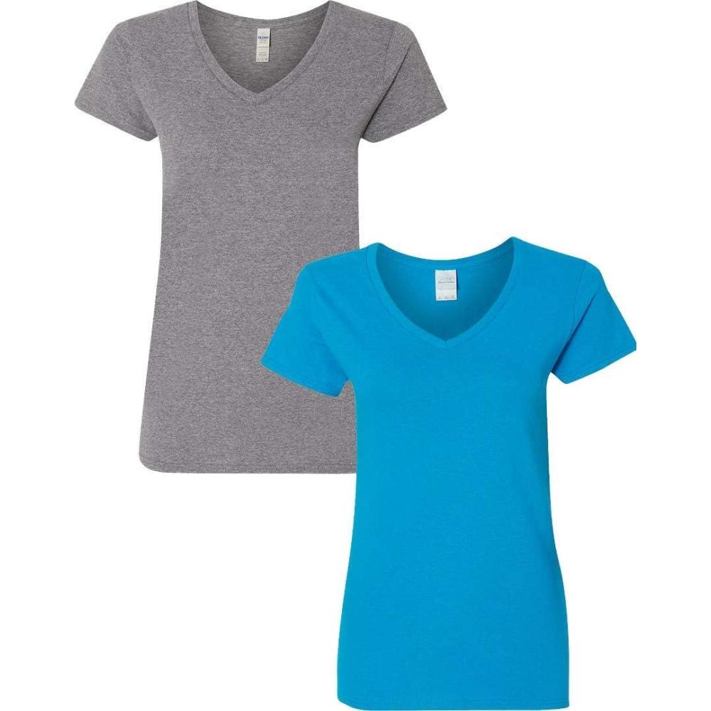 imageGildan Womens Heavy Cotton VNeck TShirt 2Pack1 Graphite Heather 1 Sapphire