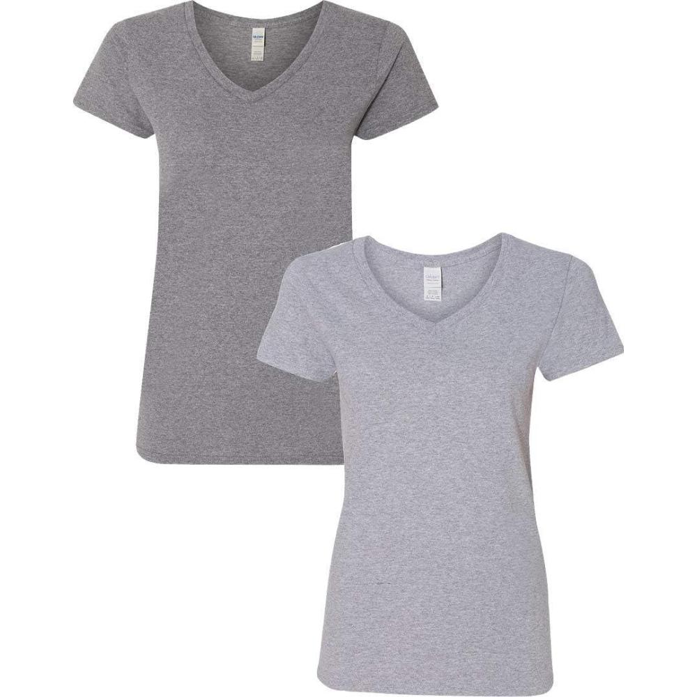 imageGildan Womens Heavy Cotton VNeck TShirt 2Pack1 Graphite Heather  1 Sport Grey