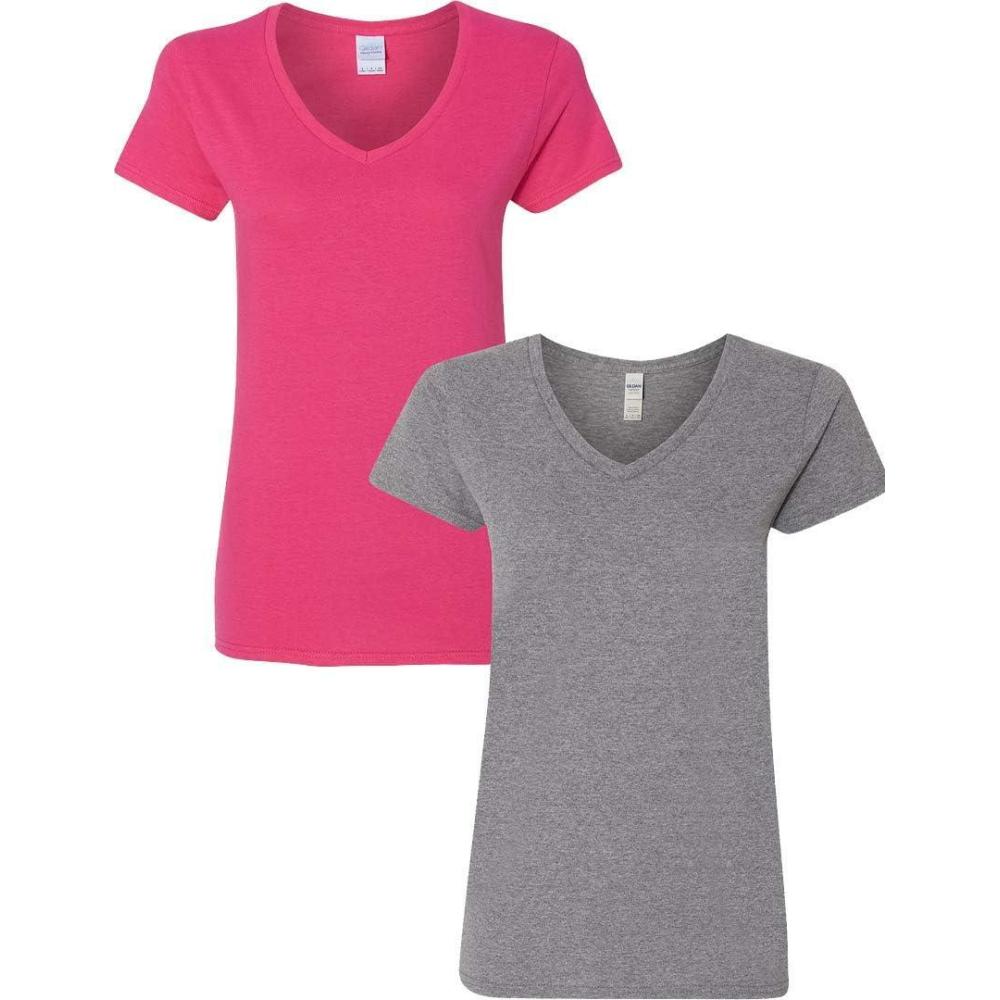 imageGildan Womens Heavy Cotton VNeck TShirt 2Pack1 Heliconia  1 Graphite Heather
