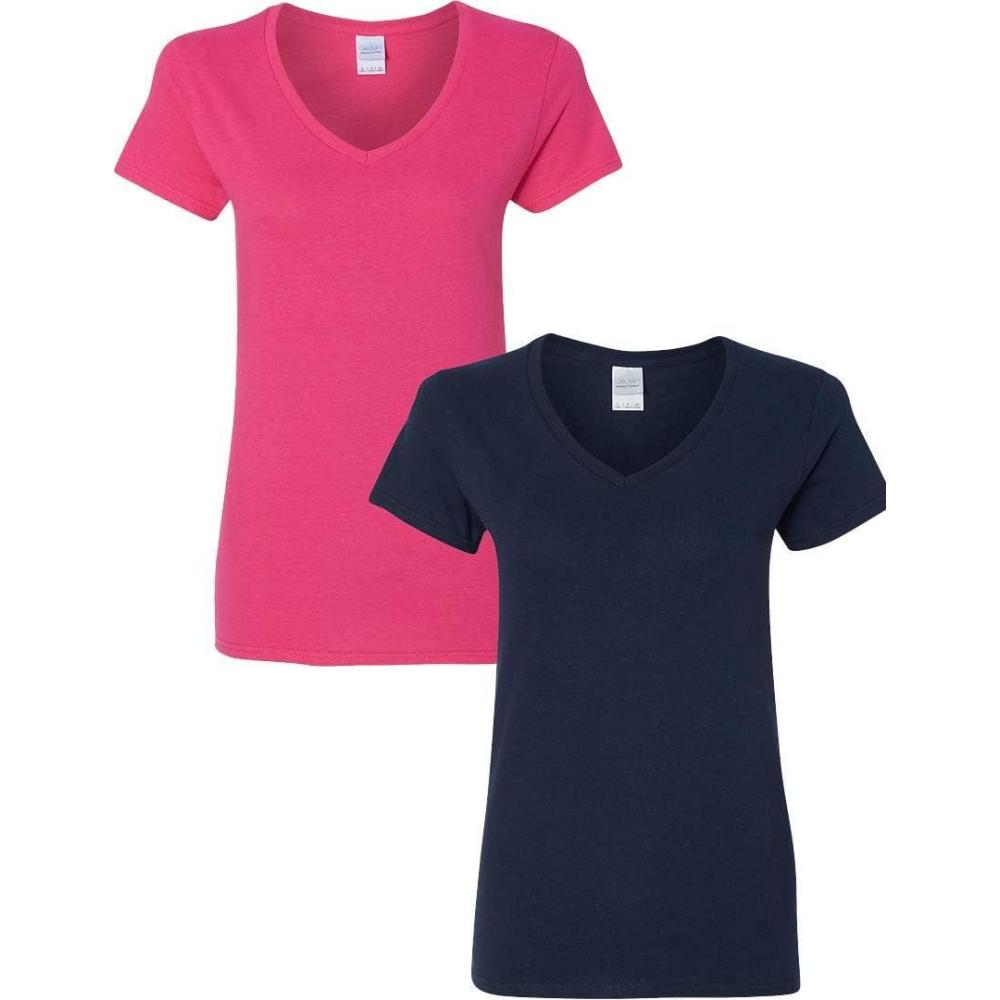 imageGildan Womens Heavy Cotton VNeck TShirt 2Pack1 Heliconia  1 Navy