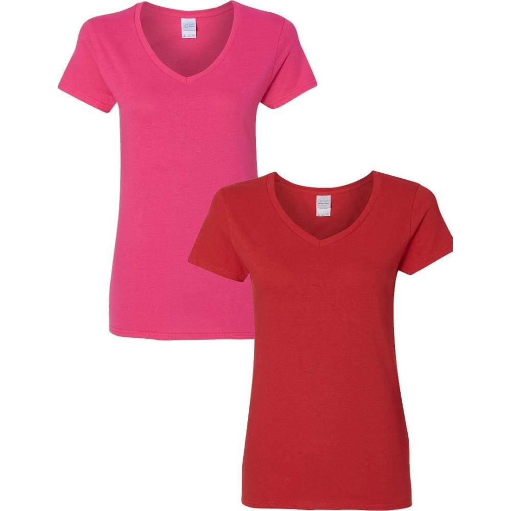 imageGildan Womens Heavy Cotton VNeck TShirt 2Pack1 Heliconia  1 Red