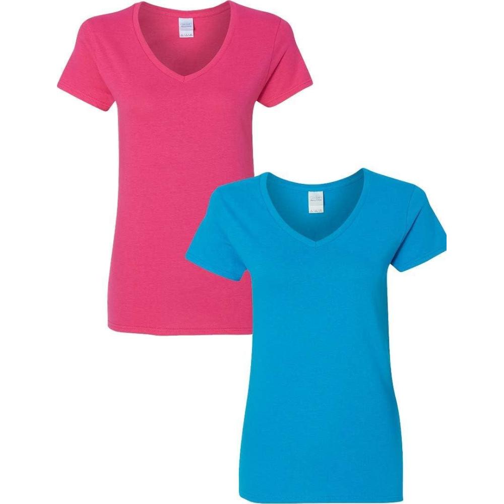 imageGildan Womens Heavy Cotton VNeck TShirt 2Pack1 Heliconia  1 Sapphire