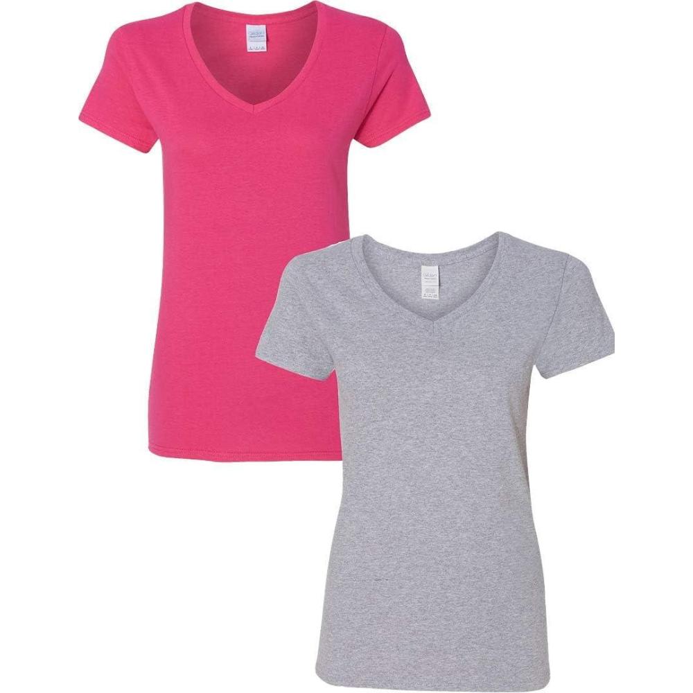 imageGildan Womens Heavy Cotton VNeck TShirt 2Pack1 Heliconia  1 Sport Grey