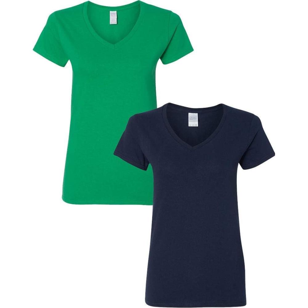 imageGildan Womens Heavy Cotton VNeck TShirt 2Pack1 Irish Green  1 Navy