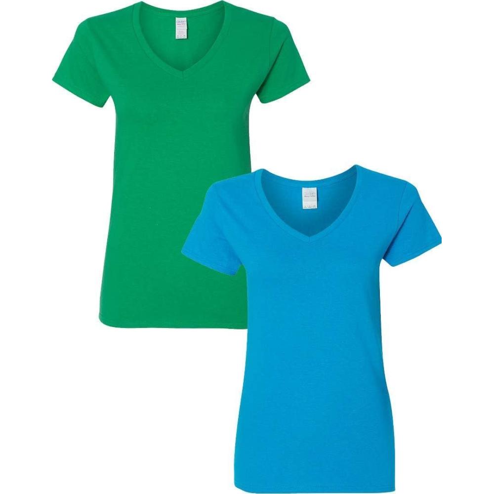 imageGildan Womens Heavy Cotton VNeck TShirt 2Pack1 Irish Green  1 Sapphire