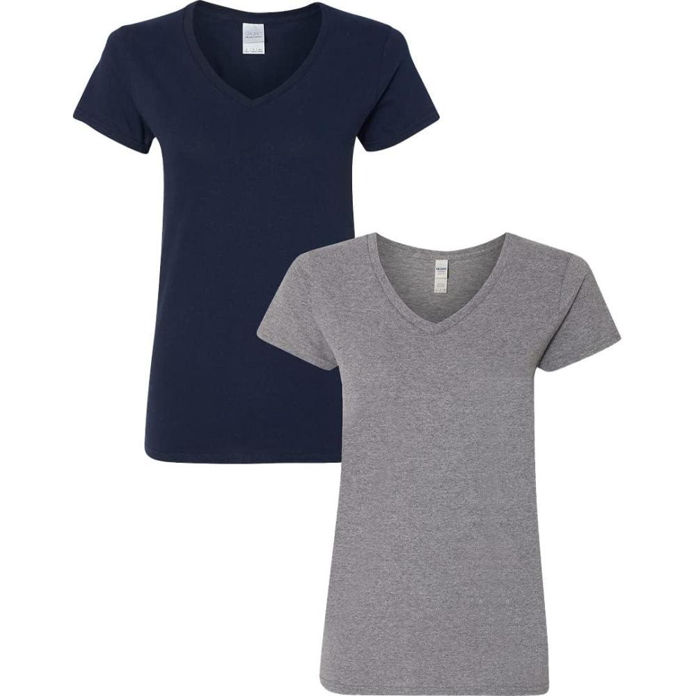 imageGildan Womens Heavy Cotton VNeck TShirt 2Pack1 Navy  1 Graphite Heather