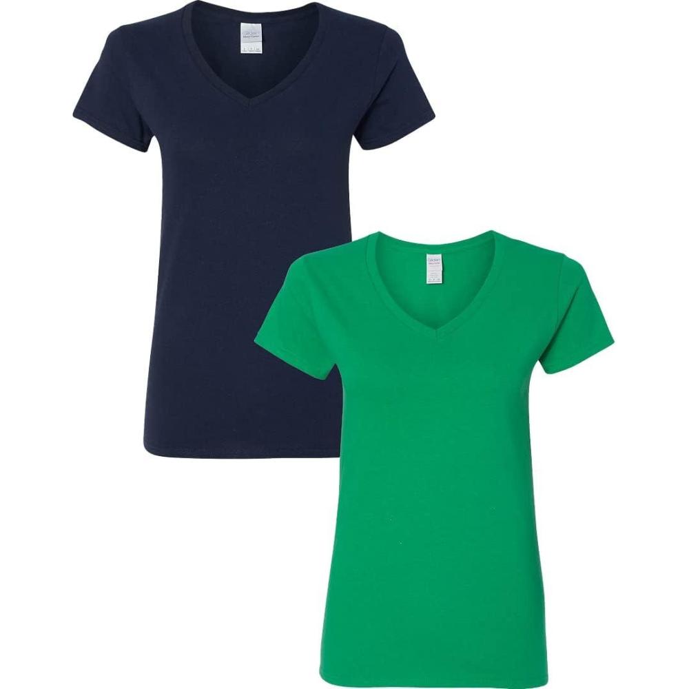 imageGildan Womens Heavy Cotton VNeck TShirt 2Pack1 Navy  1 Irish Green