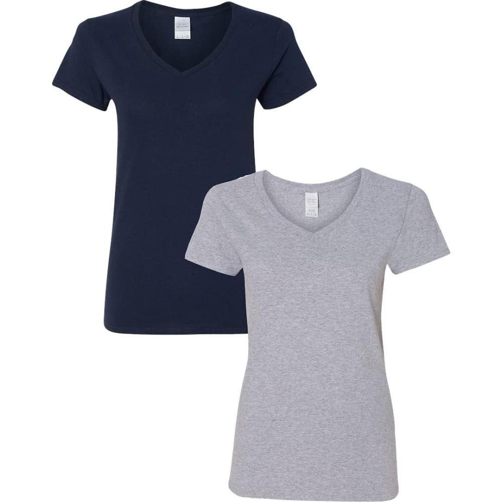 imageGildan Womens Heavy Cotton VNeck TShirt 2Pack1 Navy  1 Sport Grey