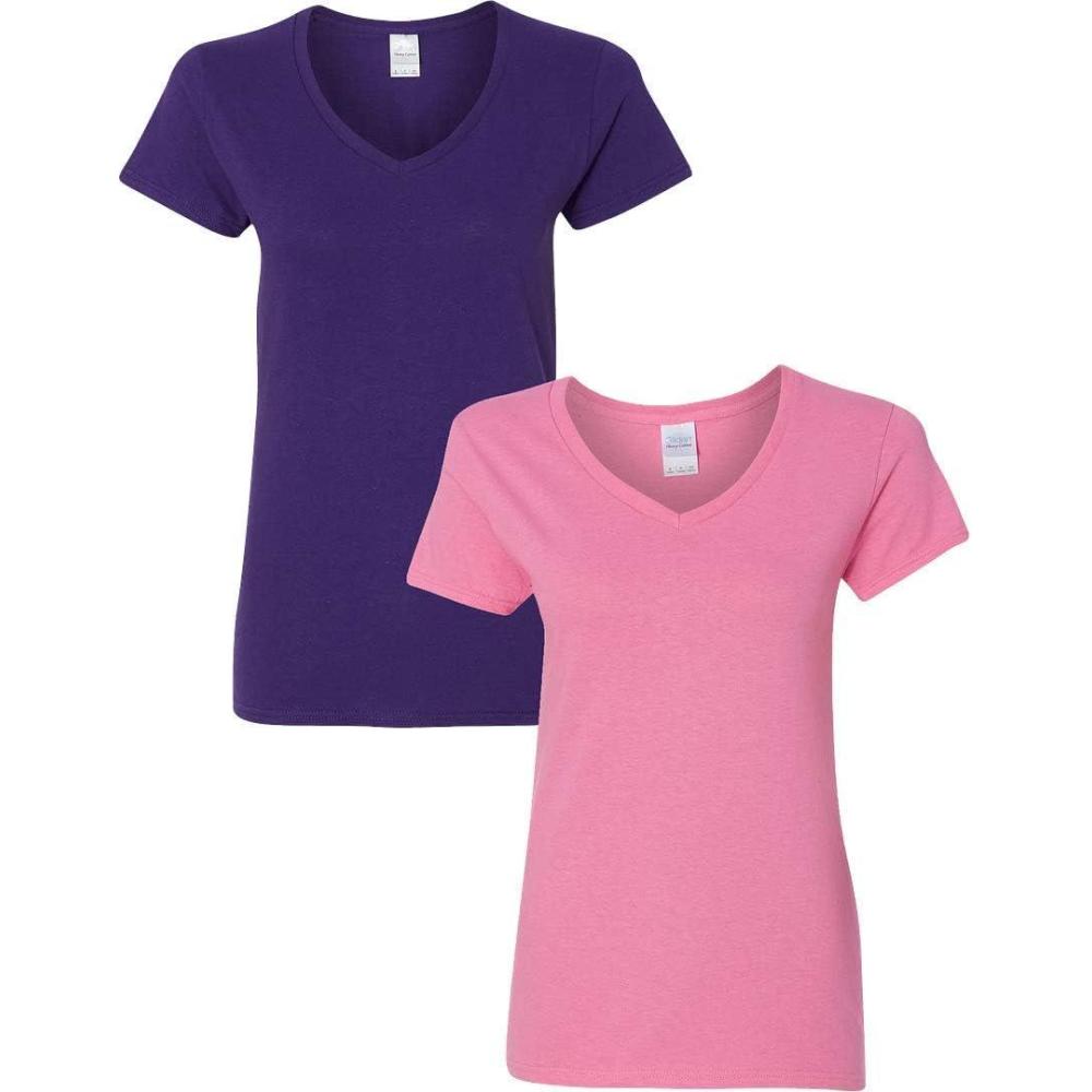 imageGildan Womens Heavy Cotton VNeck TShirt 2Pack1 Purple  1 Azalea