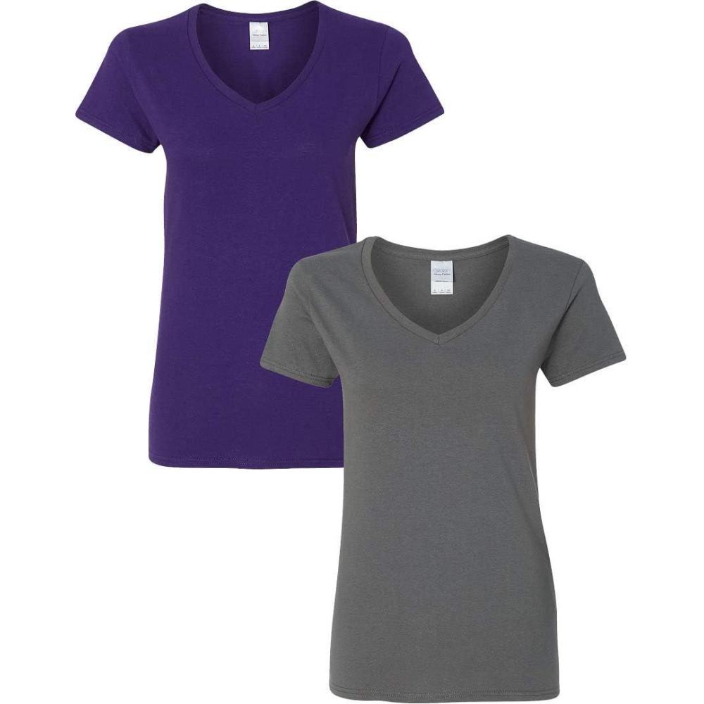 imageGildan Womens Heavy Cotton VNeck TShirt 2Pack1 Purple  1 Charcoal