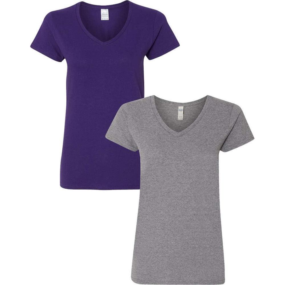 imageGildan Womens Heavy Cotton VNeck TShirt 2Pack1 Purple  1 Graphite Heather
