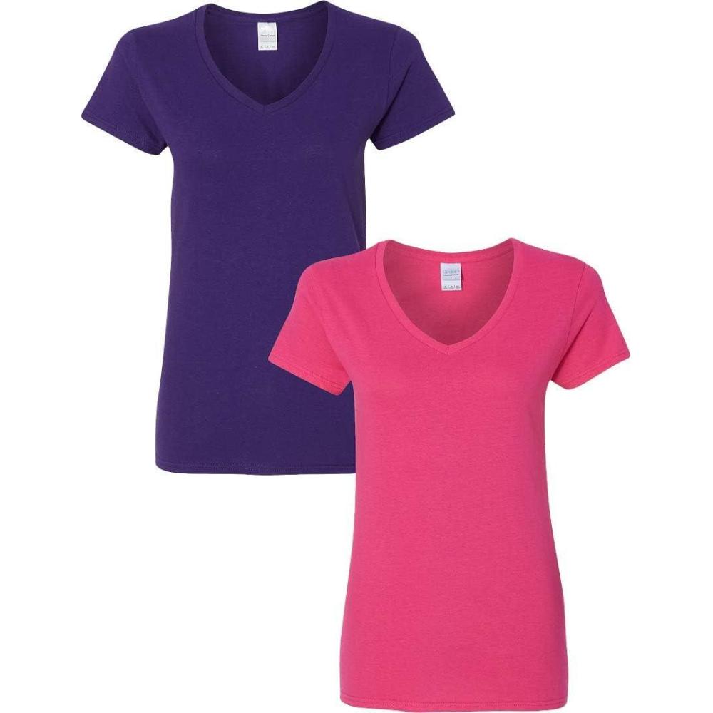 imageGildan Womens Heavy Cotton VNeck TShirt 2Pack1 Purple  1 Heliconia