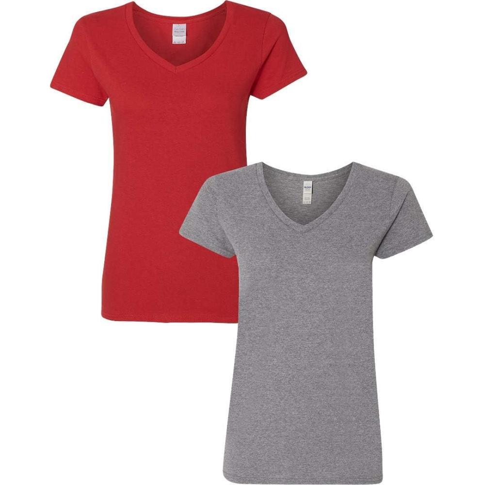 imageGildan Womens Heavy Cotton VNeck TShirt 2Pack1 Red  1 Graphite Heather