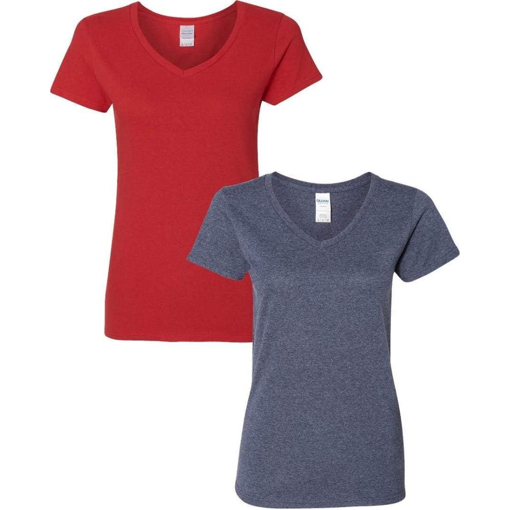 imageGildan Womens Heavy Cotton VNeck TShirt 2Pack1 Red  1 Heather Navy