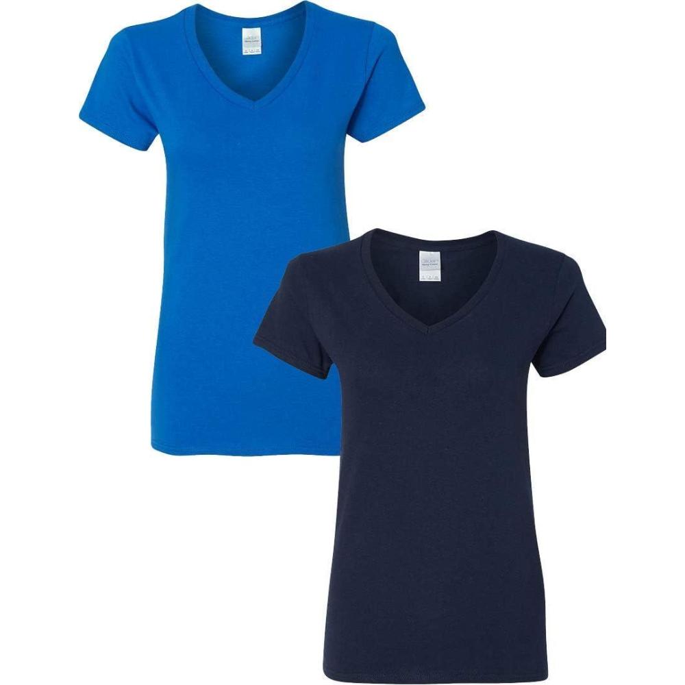 imageGildan Womens Heavy Cotton VNeck TShirt 2Pack1 Royal  1 Navy