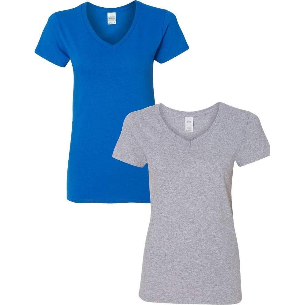 imageGildan Womens Heavy Cotton VNeck TShirt 2Pack1 Royal  1 Sport Grey