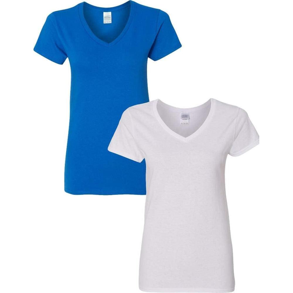 imageGildan Womens Heavy Cotton VNeck TShirt 2Pack1 Royal  1 White