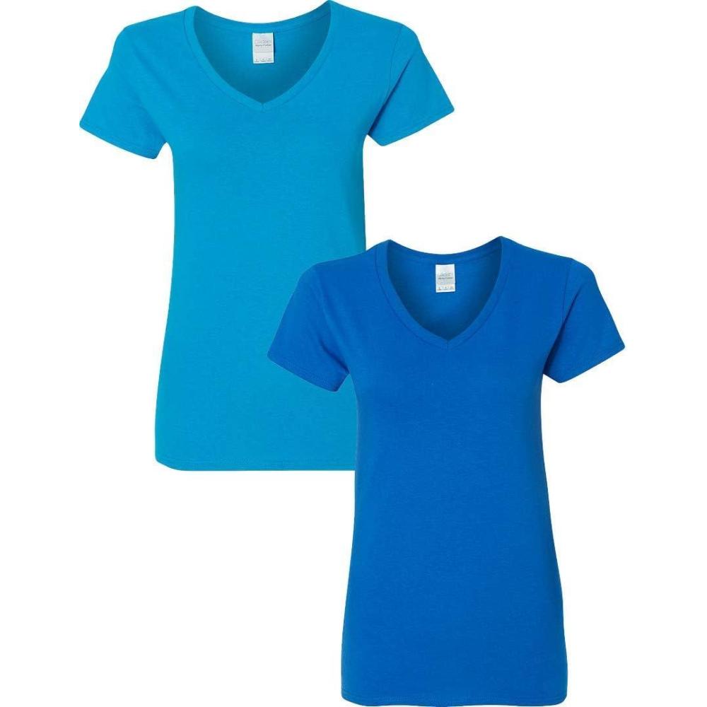 imageGildan Womens Heavy Cotton VNeck TShirt 2Pack1 Sapphire  1 Royal
