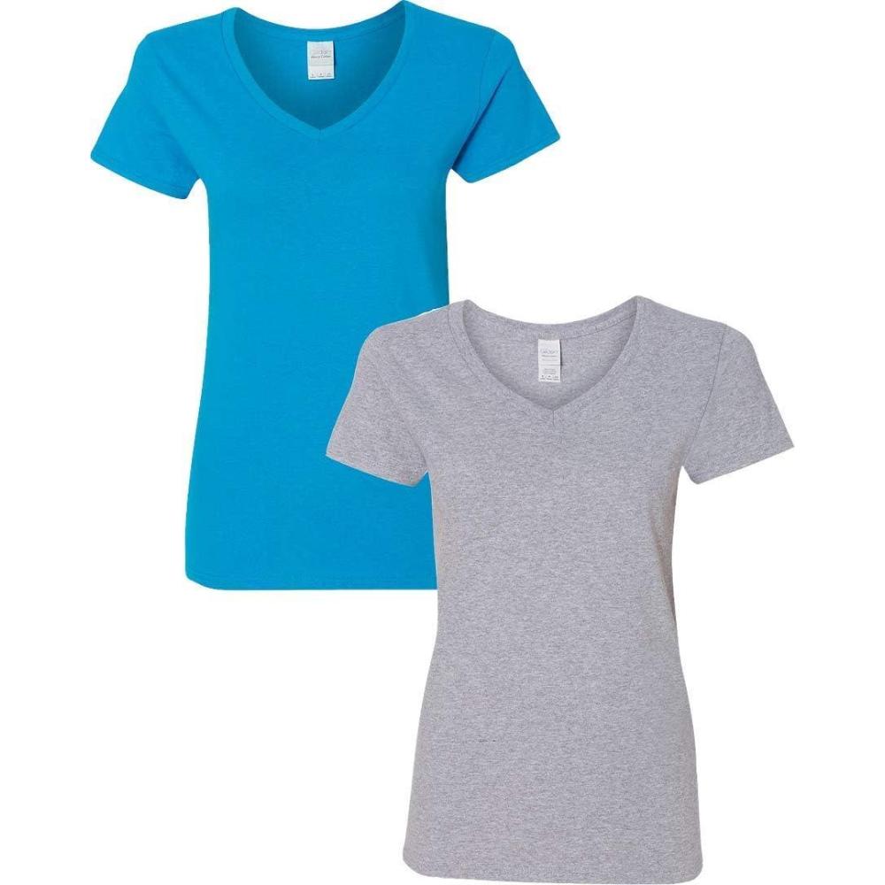 imageGildan Womens Heavy Cotton VNeck TShirt 2Pack1 Sapphire  1 Sport Grey