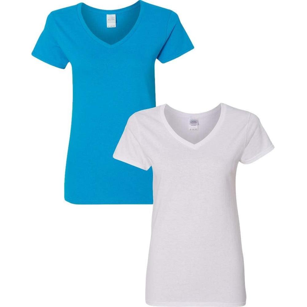 imageGildan Womens Heavy Cotton VNeck TShirt 2Pack1 Sapphire  1 White