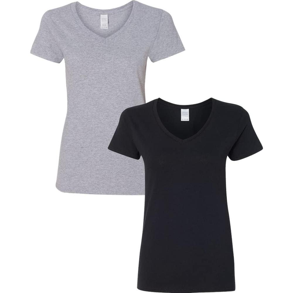 imageGildan Womens Heavy Cotton VNeck TShirt 2Pack1 Sport Grey  1 Black