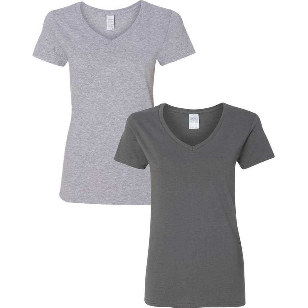 imageGildan Womens Heavy Cotton VNeck TShirt 2Pack1 Sport Grey  1 Charcoal