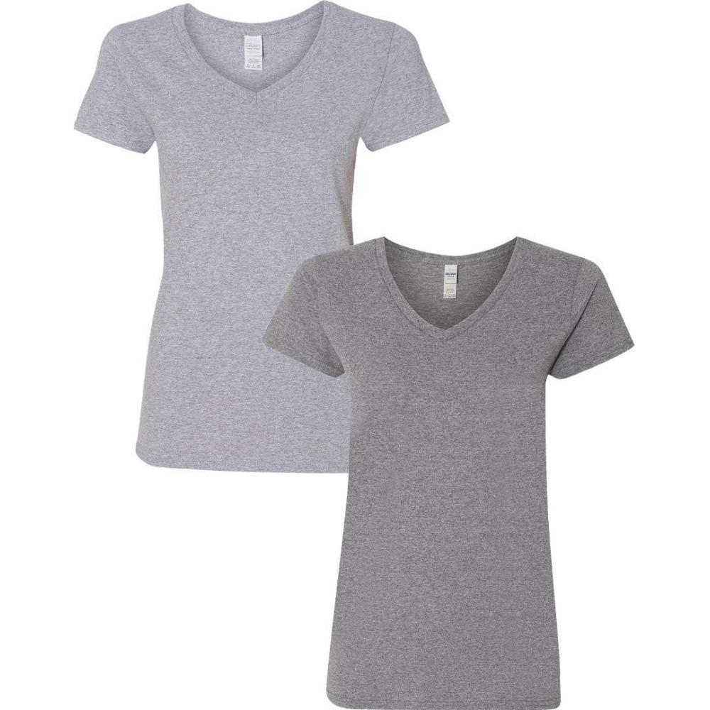 imageGildan Womens Heavy Cotton VNeck TShirt 2Pack1 Sport Grey  1 Graphite Heather