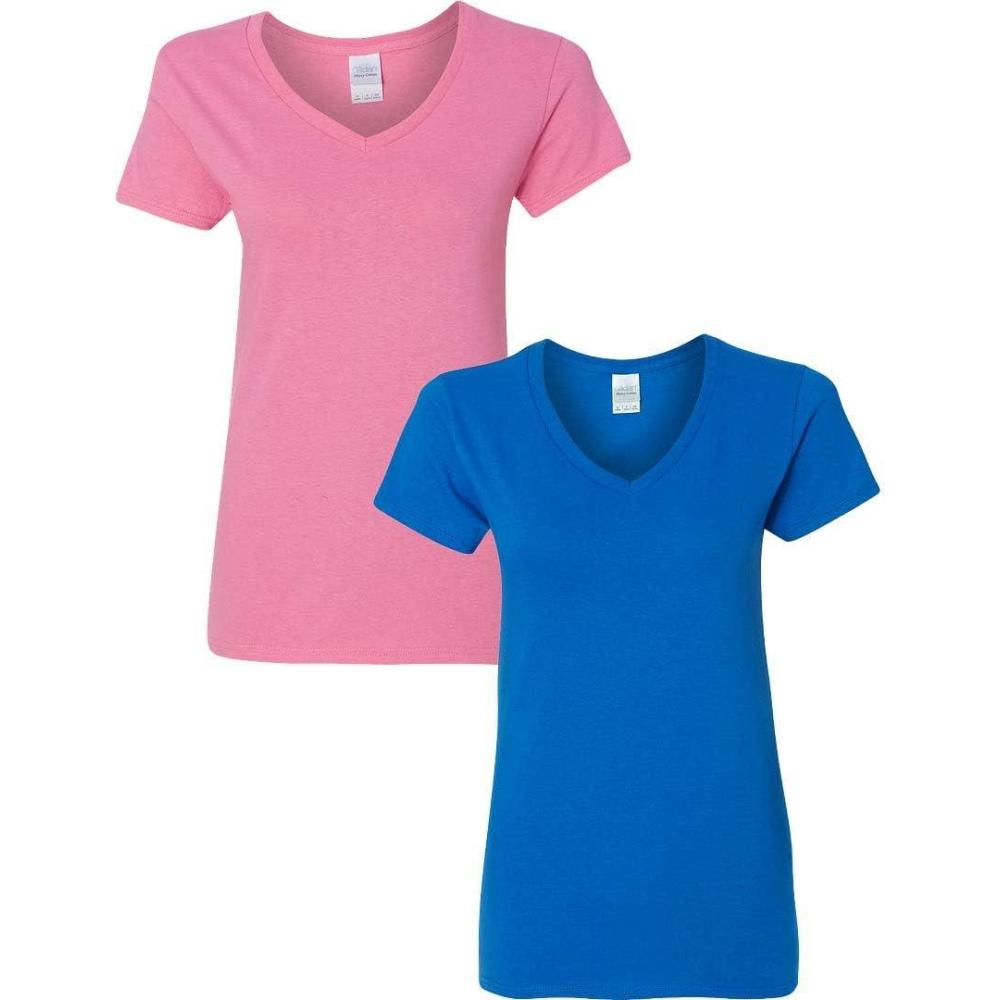 imageGildan Womens Heavy Cotton VNeck TShirt 2PackAzaleaRoyal
