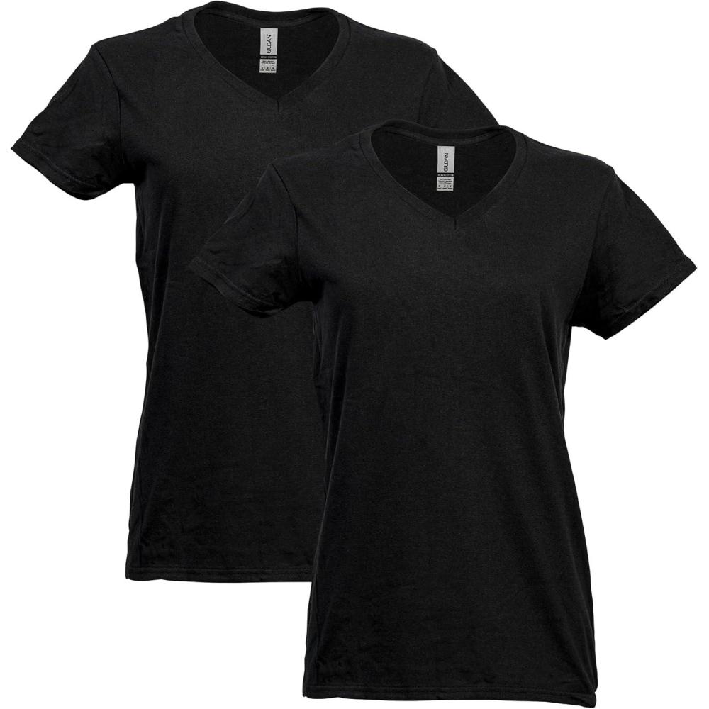 imageGildan Womens Heavy Cotton VNeck TShirt 2PackBlack