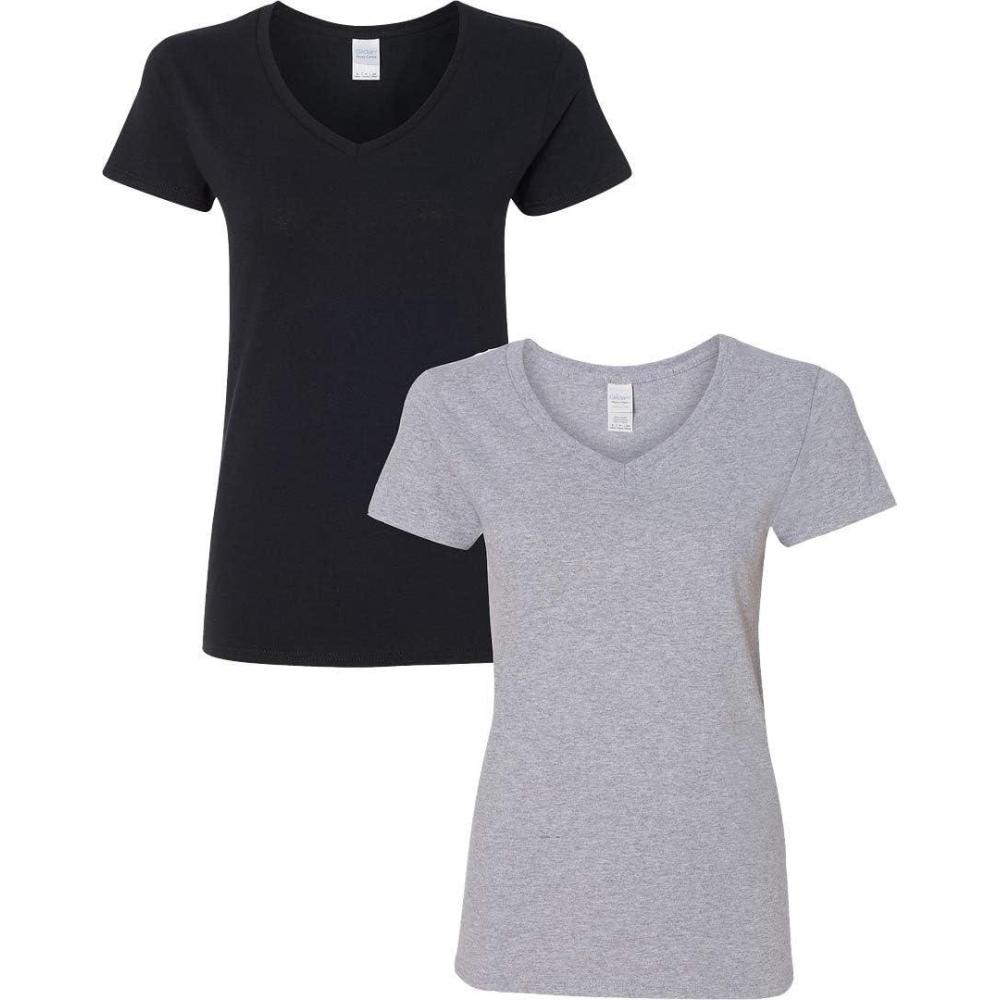 imageGildan Womens Heavy Cotton VNeck TShirt 2PackBlackSportgray