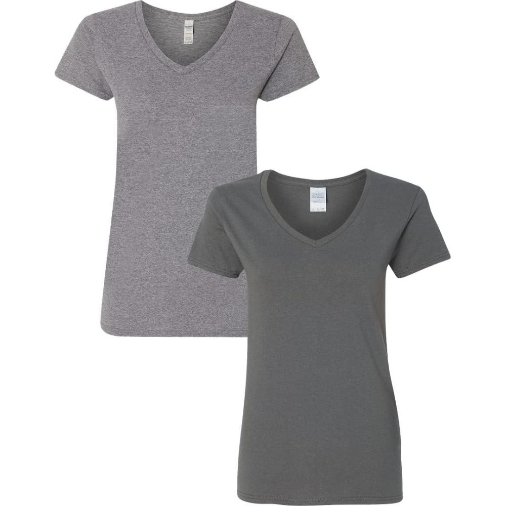 imageGildan Womens Heavy Cotton VNeck TShirt 2PackGraphite HeatherCharcoal