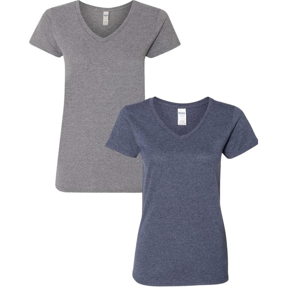 imageGildan Womens Heavy Cotton VNeck TShirt 2PackGraphite HeatherHeather Navy