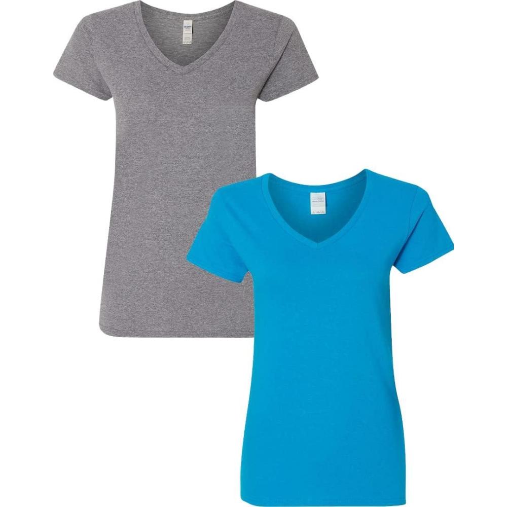 imageGildan Womens Heavy Cotton VNeck TShirt 2PackGraphite HeatherSapphire