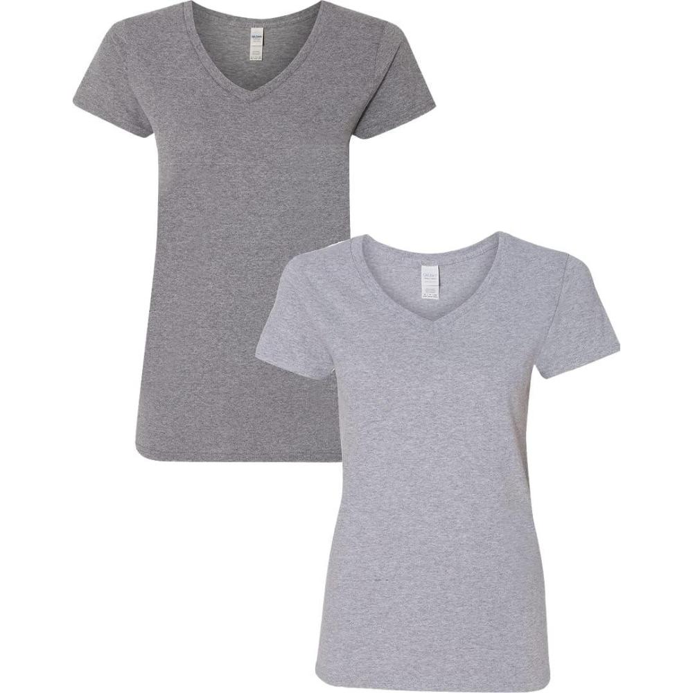 imageGildan Womens Heavy Cotton VNeck TShirt 2PackGraphite HeatherSport Grey