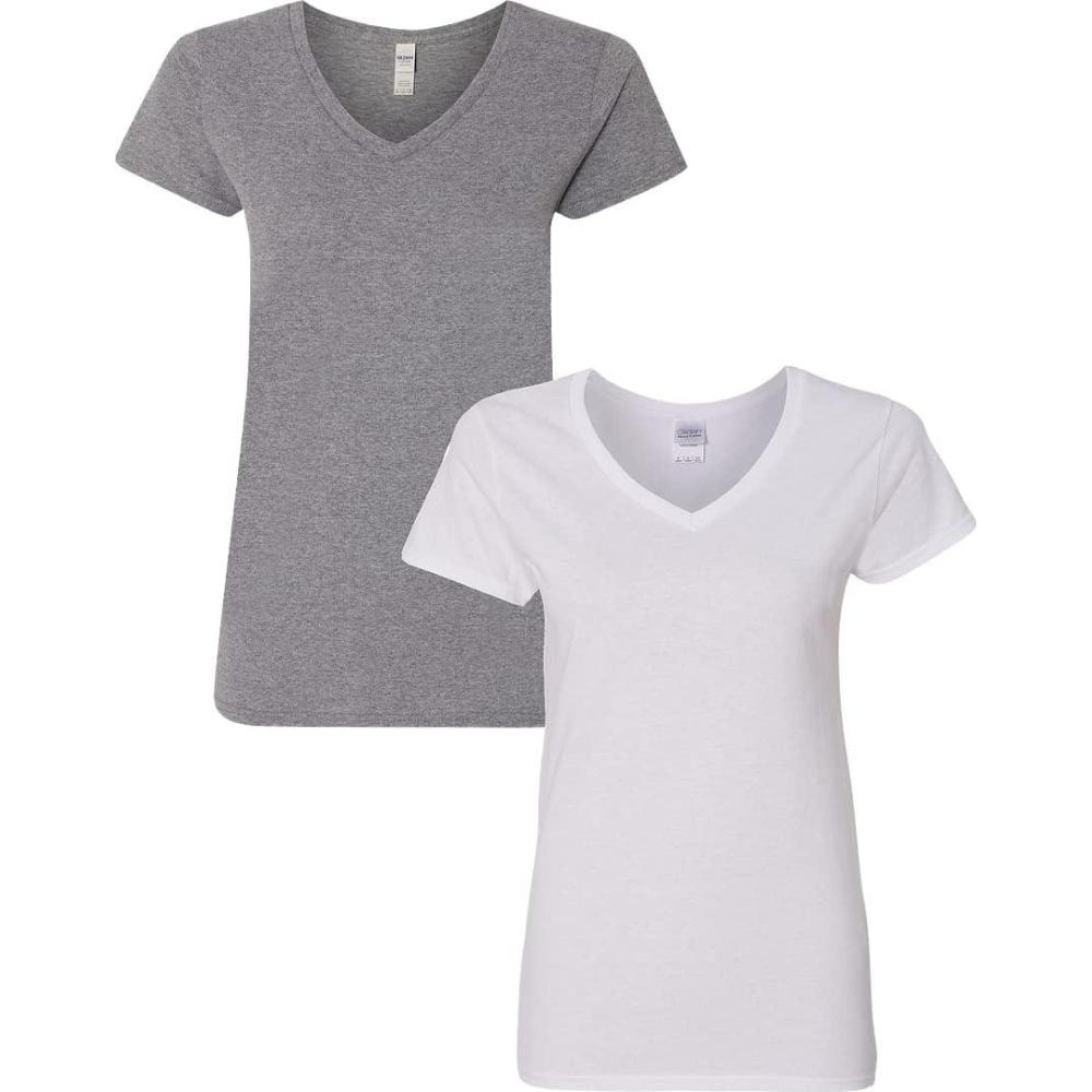 imageGildan Womens Heavy Cotton VNeck TShirt 2PackGraphite HeatherWhite