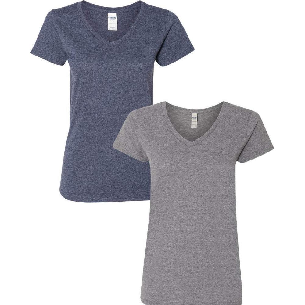 imageGildan Womens Heavy Cotton VNeck TShirt 2PackHeathernavyGraphite