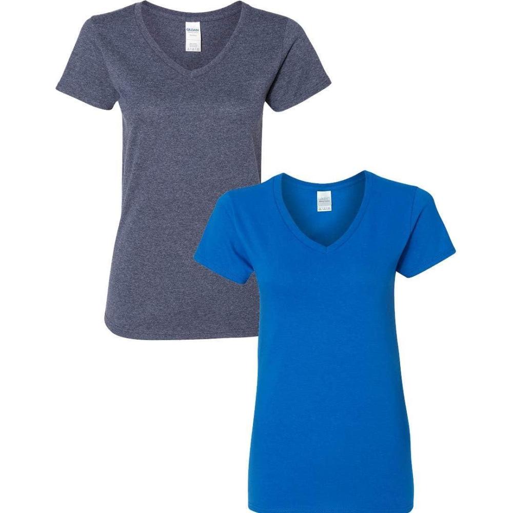 imageGildan Womens Heavy Cotton VNeck TShirt 2PackHeathernavyRoyal