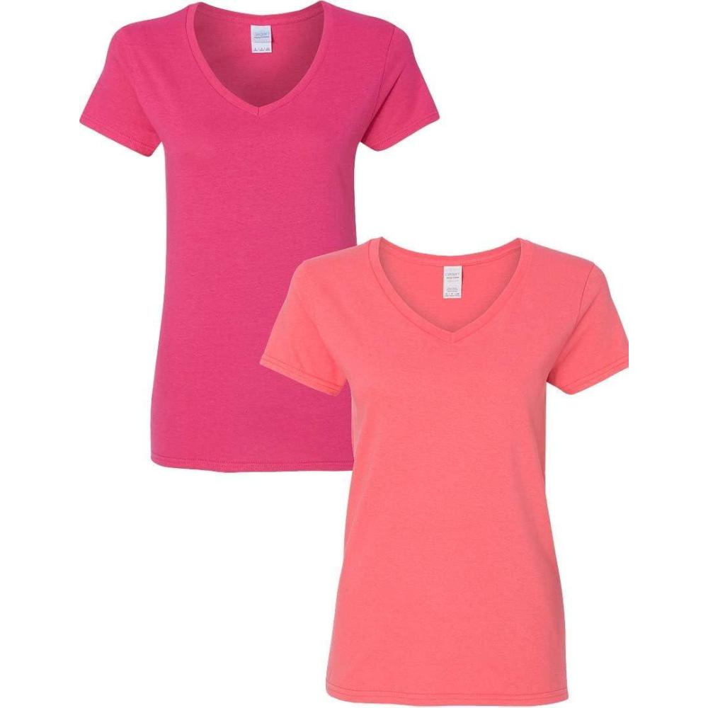 imageGildan Womens Heavy Cotton VNeck TShirt 2PackHeleconiaCoral