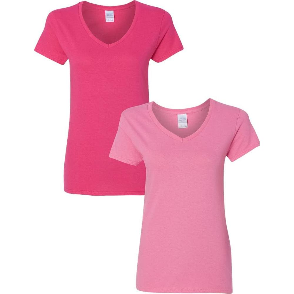 imageGildan Womens Heavy Cotton VNeck TShirt 2PackHeliconiaAzalea