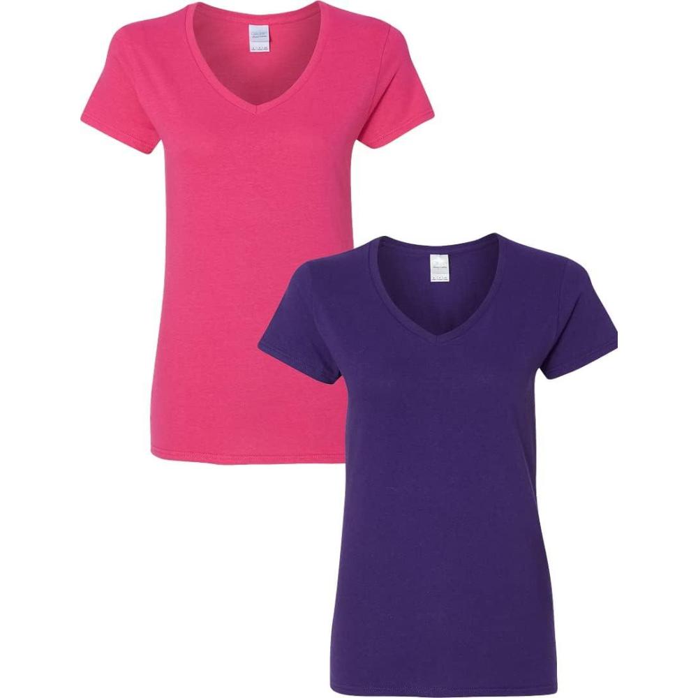 imageGildan Womens Heavy Cotton VNeck TShirt 2PackHeliconiaPurple