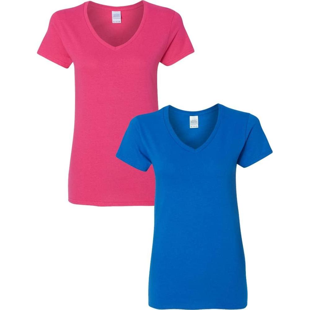 imageGildan Womens Heavy Cotton VNeck TShirt 2PackHeliconiaRoyal