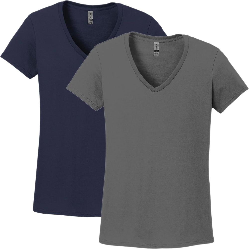 imageGildan Womens Heavy Cotton VNeck TShirt 2PackNavy Bluecharcoal