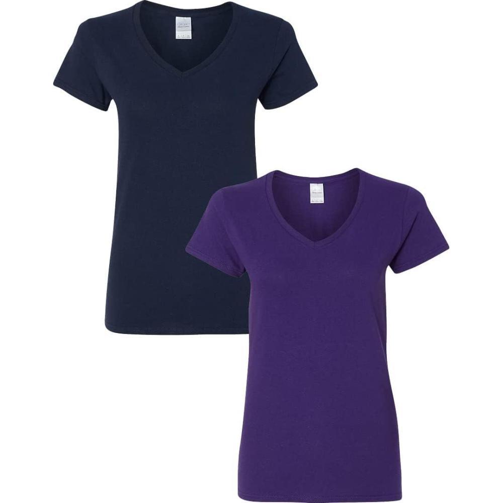 imageGildan Womens Heavy Cotton VNeck TShirt 2PackNavy Bluepurple