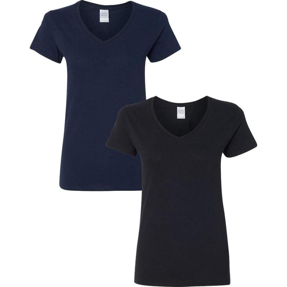imageGildan Womens Heavy Cotton VNeck TShirt 2PackNavyBlack