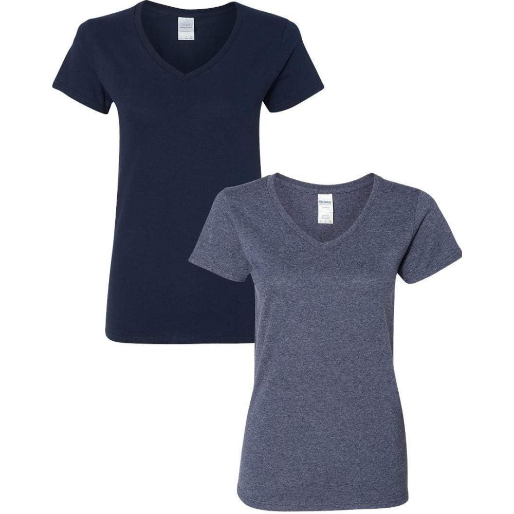 imageGildan Womens Heavy Cotton VNeck TShirt 2PackNavyHeathernavy