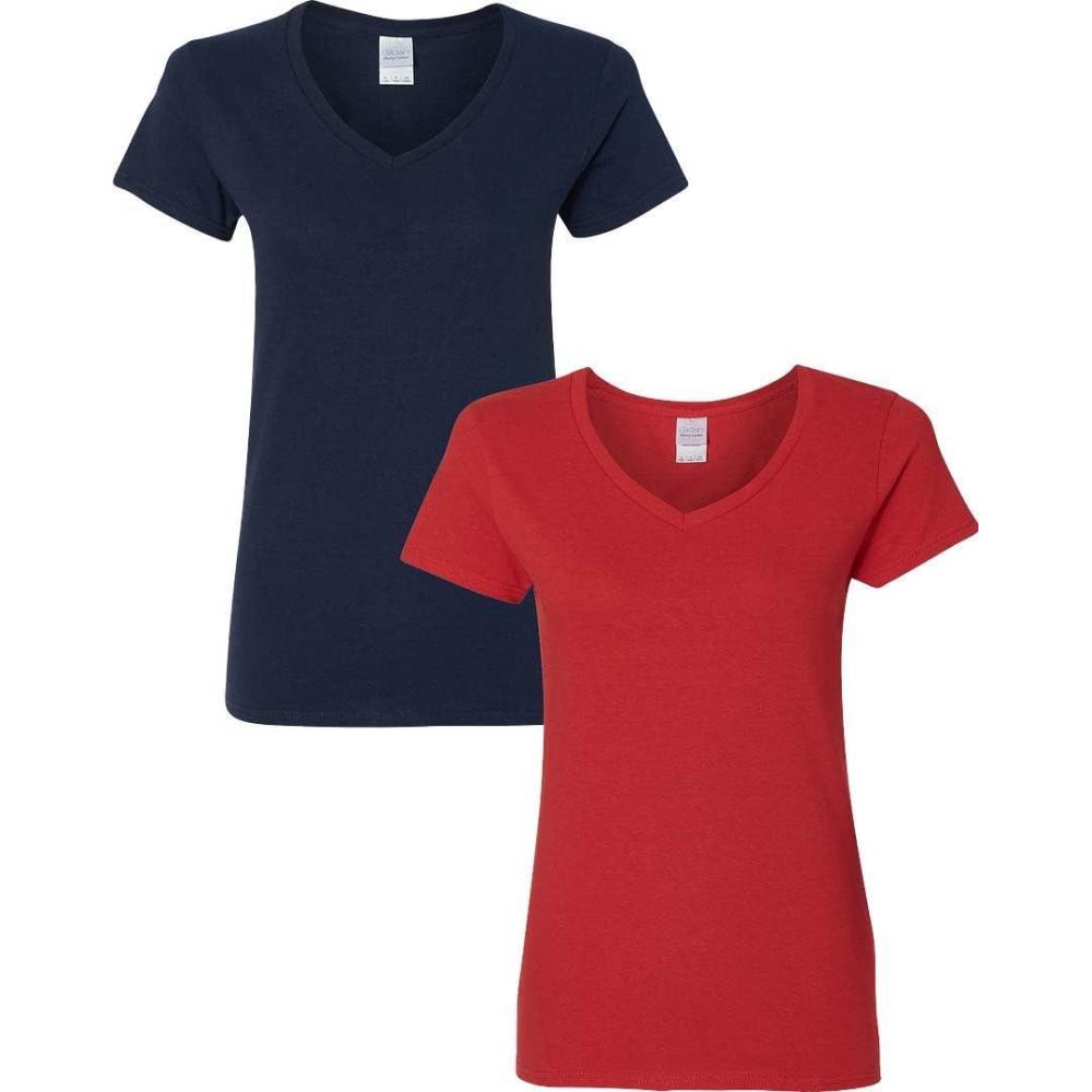 imageGildan Womens Heavy Cotton VNeck TShirt 2PackNavyRed