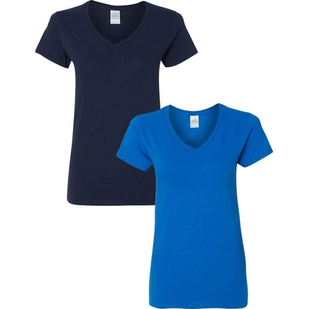 imageGildan Womens Heavy Cotton VNeck TShirt 2PackNavyRoyal