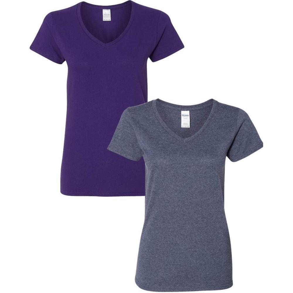 imageGildan Womens Heavy Cotton VNeck TShirt 2PackPurpleHeathernavy
